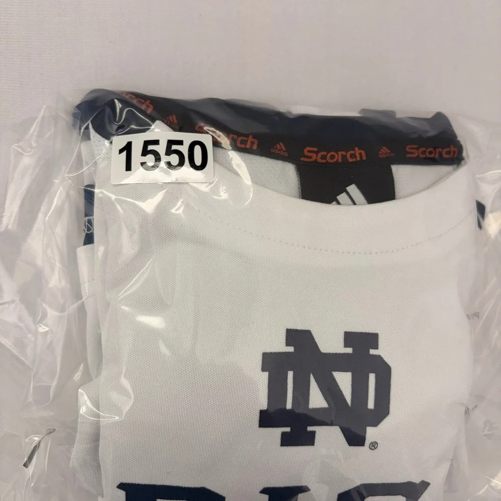 Adidas Notre Dame Irish Shirt Mens XL White Navy Short Sleeve Scorch Performance